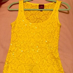 2bBebe Rose lace and sequin detail sheer back tank